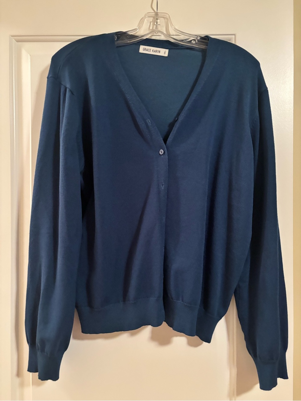 Grace Karin Women's Navy Blue V-Neck Button Cardigan